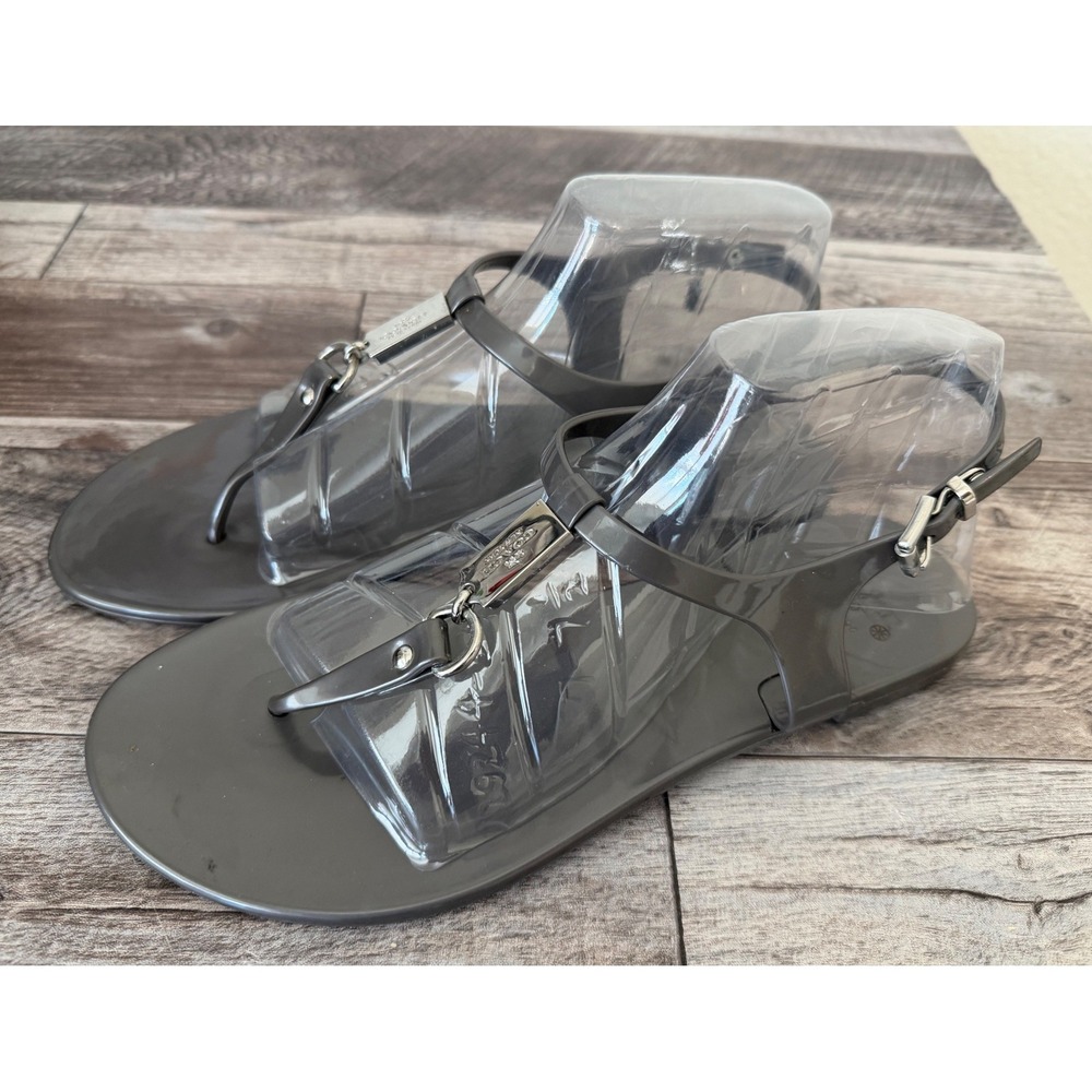 Coach Plato Jelly Sandals Size 9B Grey T-Strap Ankle Strap Beach Summer Y2K